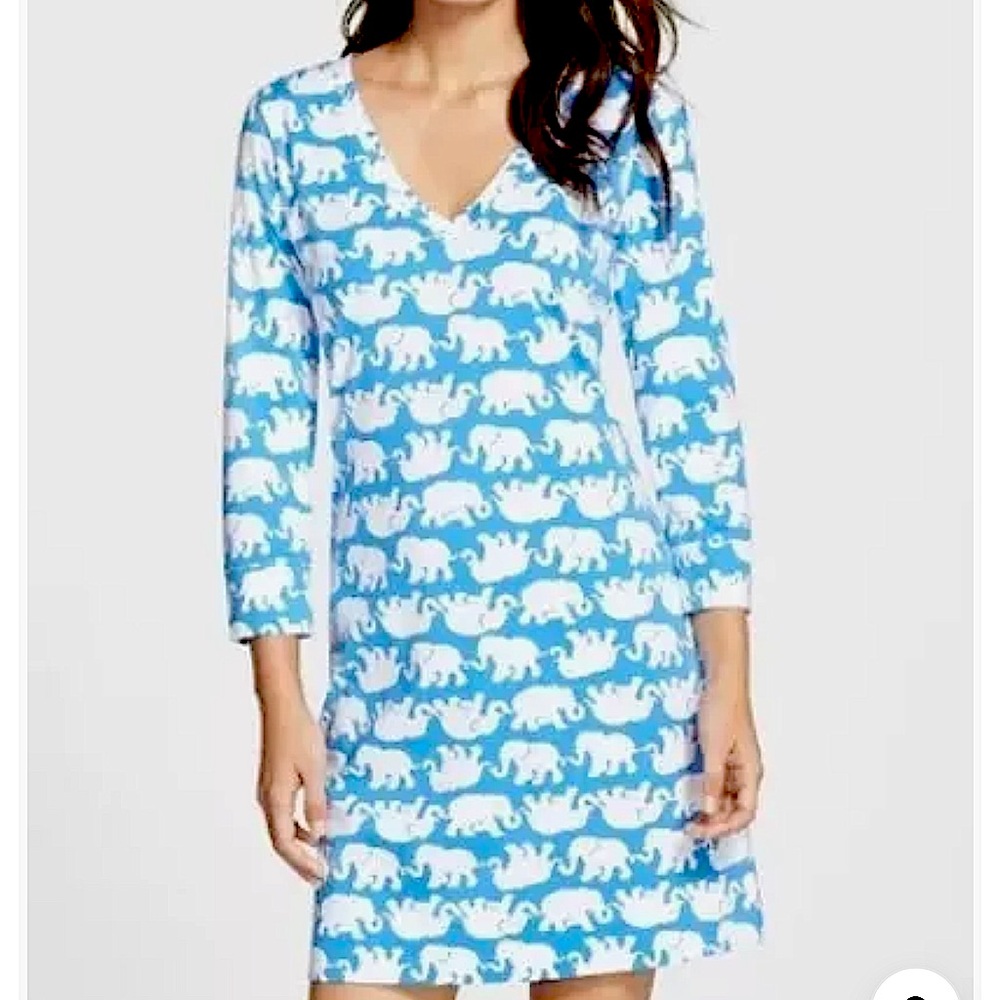 Lilly Pulitzer Christie Dress Tusk In Sun Bay Blue Elephant Print Size Medium